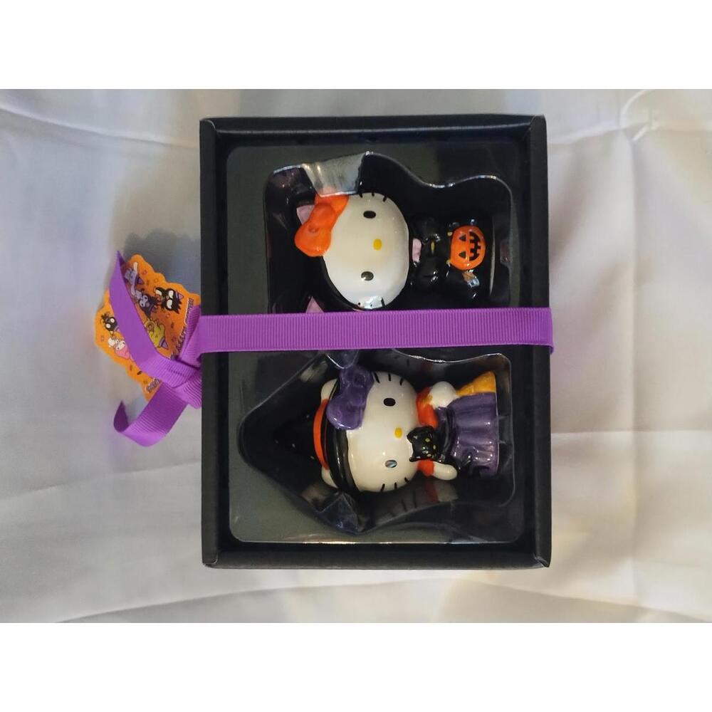 Hello Kitty Halloween‎ Ceramic Salt and Pepper Shakers Black Cat and Witch NEW